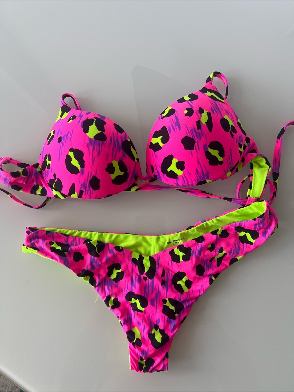 Calzedonia Neon Pink Leopard Bikini Set Size S
